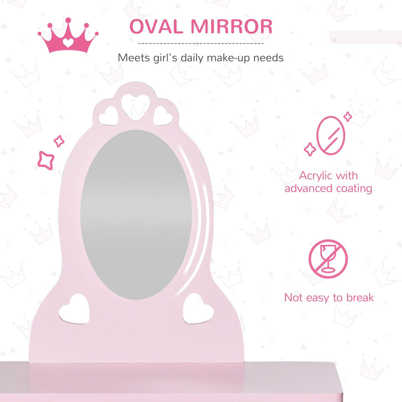 Kids Dressing Table and Stool Set with Mirror, Pink