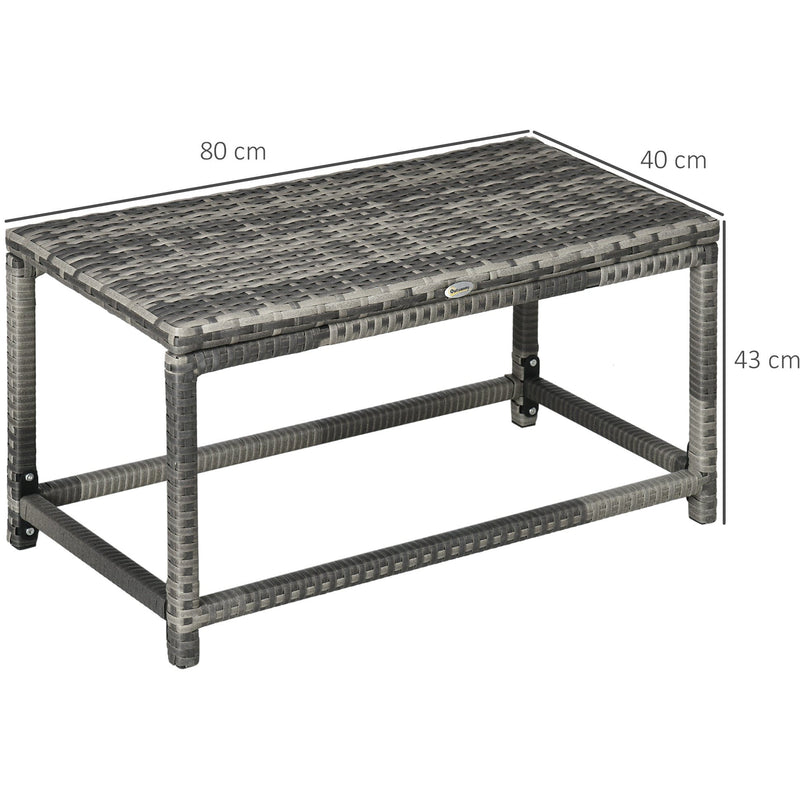 Outsunny Outdoor Coffee Table, Garden PE Rattan Side Table with Plastic Board Under the Full Woven Table Top and X-Shape Support for Patio Mixed Grey Outsunny