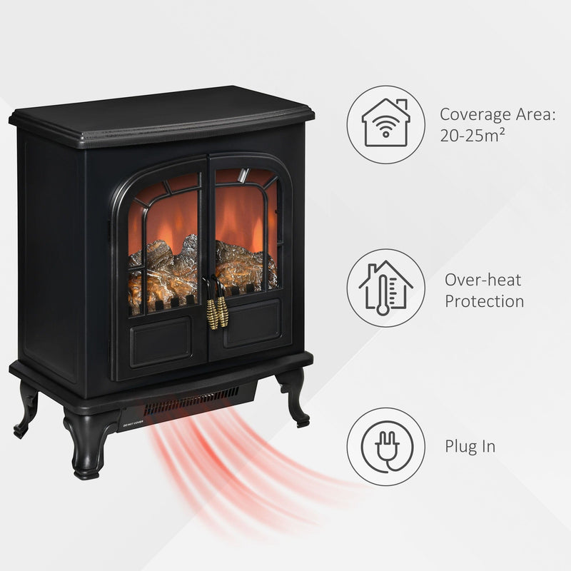 Electric Fireplace Stove Heater, LED Flame, 1000W/2000W