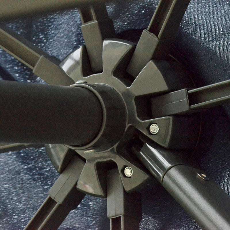 Image of a blue cantilever parasol with solar lights