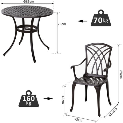 Cast Aluminium Table and Chairs, 4 Chairs, Round Table Outsunny