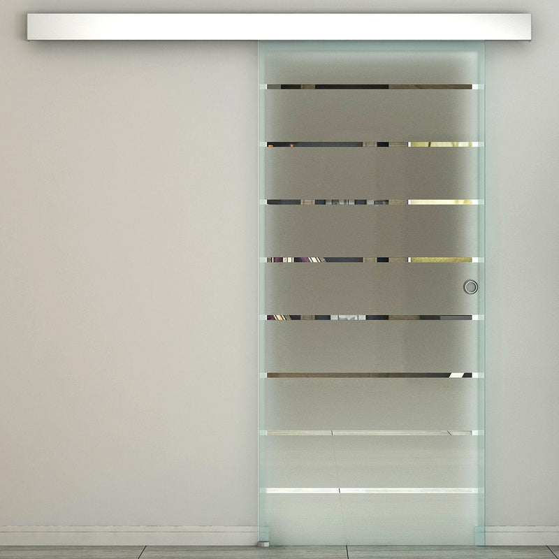 Frosted Glass Sliding Barn Door Kit w/ Stripes