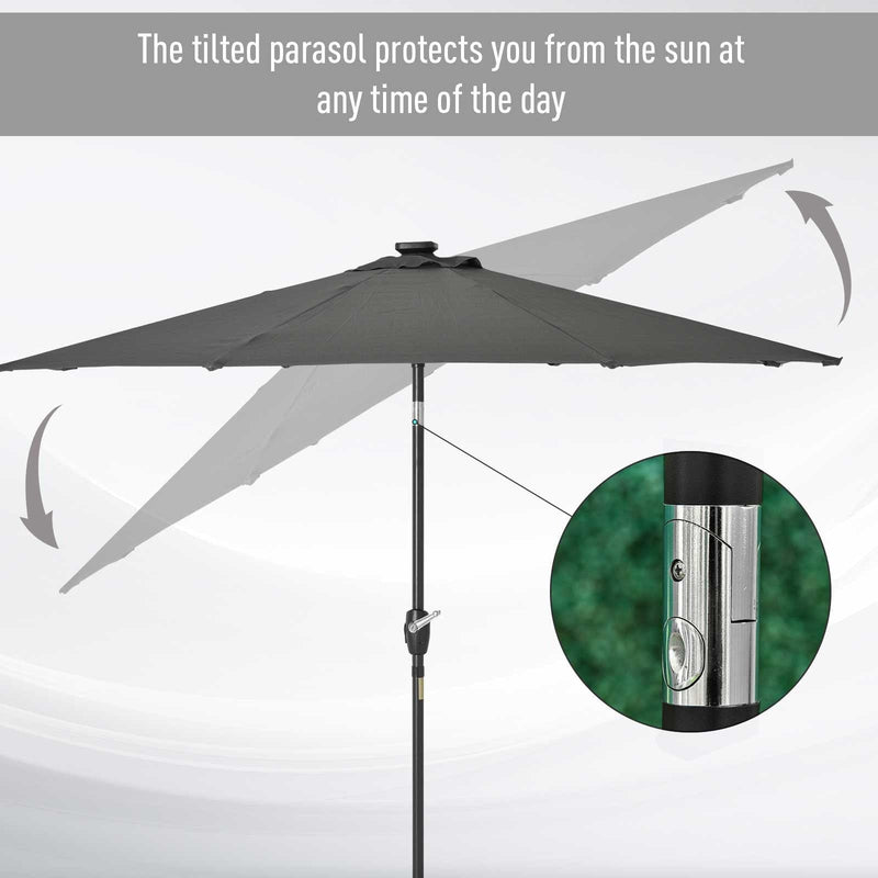 2.7m Garden Umbrella With Lights, Tilt, Crank