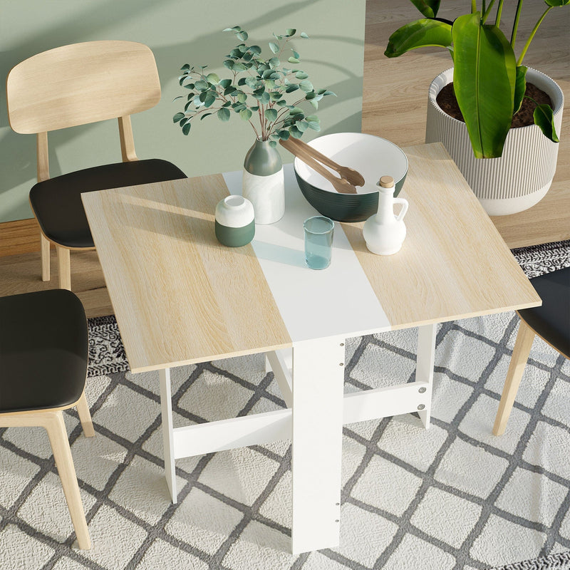 Drop Leaf Dining Table For Small Spaces, Oak and White