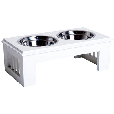 Stainless Steel Pet Feeder - White, 43.7Lx24Wx15Hcm Pawhut