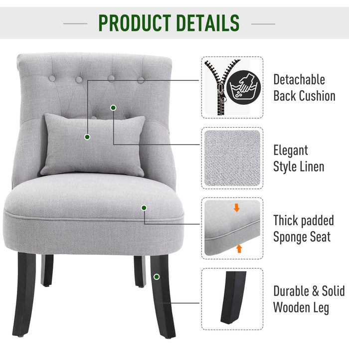Grey Fabric Accent Chair Solid Wooden Legs