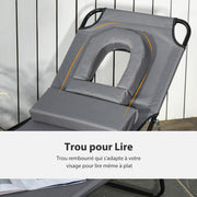 Outsunny Sun Lounger Foldable Reclining Chair with Pillow and Reading Hole Garden Beach Outdoor Recliner Adjustable Grey Outsunny