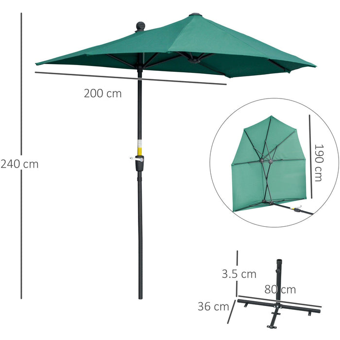 2m Half Garden Parasol - Crank Handle, Cross Base