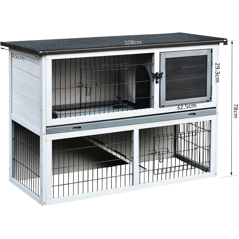 Fir Wood Animal Hutch With Slide Out Tray - Grey Pawhut