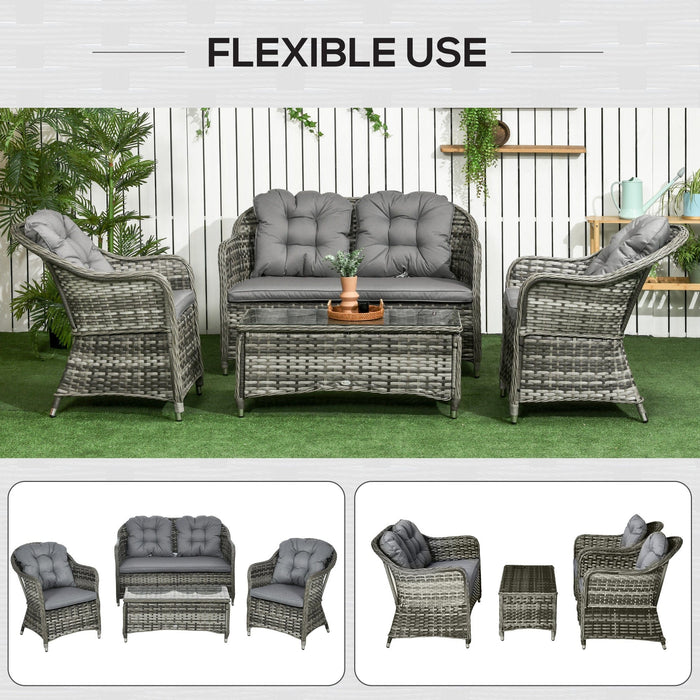 4pc Grey Rattan Patio Furniture with Cushions & Table