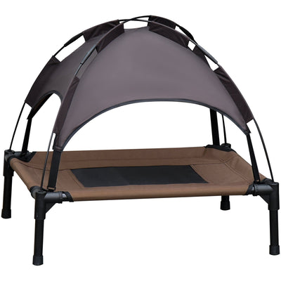 Medium Raised Dog Bed with Canopy, Coffee - (76x61x73cm) Pawhut