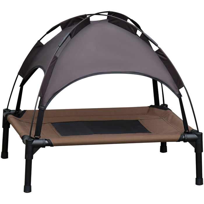 Medium Raised Dog Bed with Canopy, Coffee - (76x61x73cm)