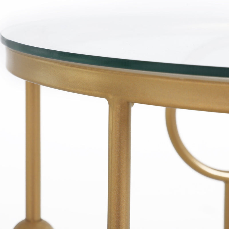 Set of 2 Gold Round Coffee Tables, Tempered Glass