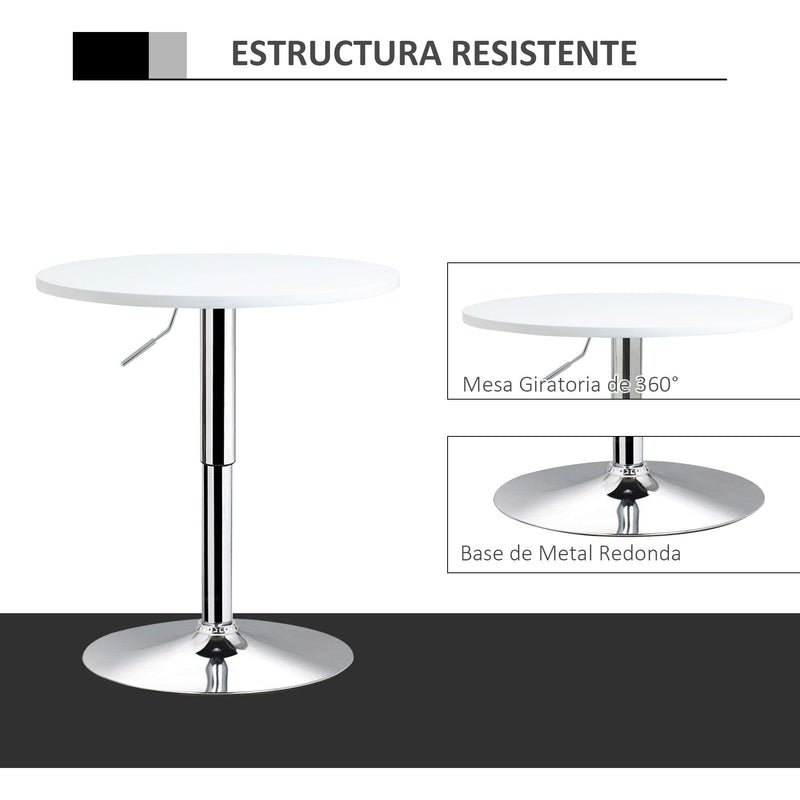 60cm White Bar Table With Adjustable Height