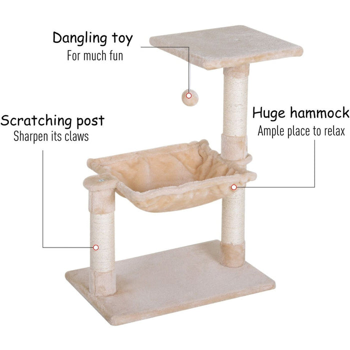 2-Tier Cat Tree, Sisal Post, Hammock, Dangle Toy, 70cm