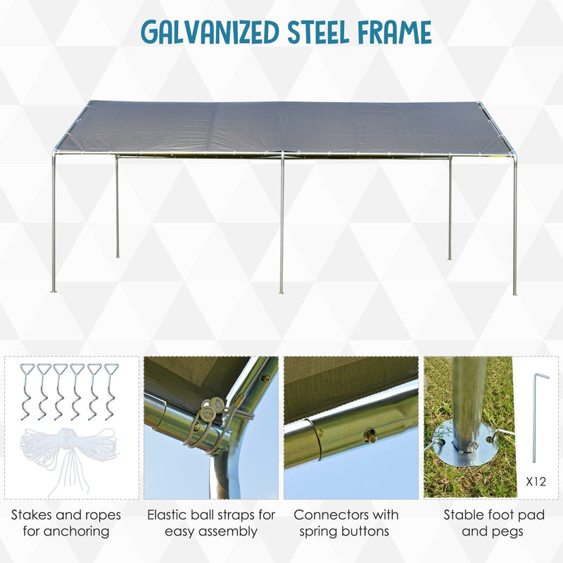Outsunny 3 x 6m Heavy Duty Carport Garage Car Shelter Galvanized Steel Outdoor Open Canopy Tent Water UV Resistant Waterproof, Grey Outsunny
