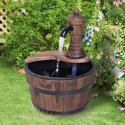 Garden Water Fountain with Plug In Electric Pump for Easy Relaxation Carbonised Wood Outsunny