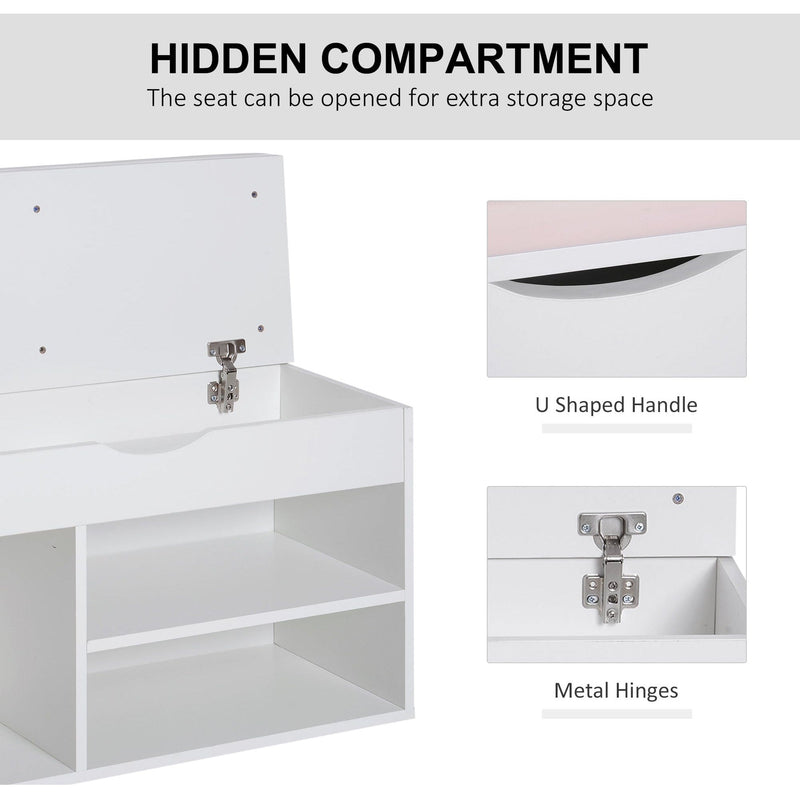 Shoe Bench With Cushion, White/Pink