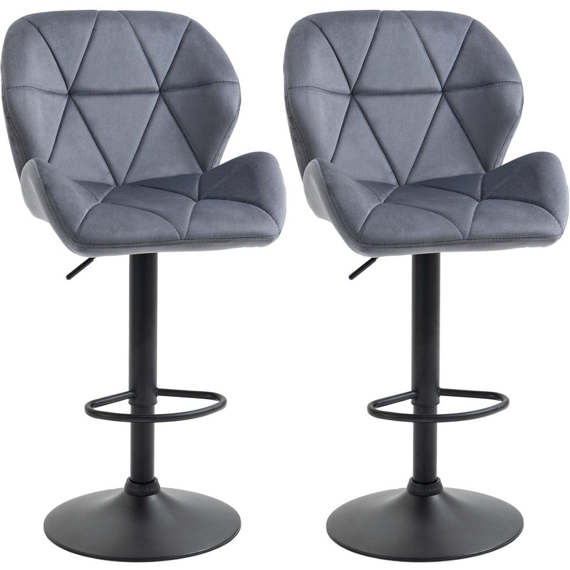 Set of 2 Grey Bar Stools With Backs