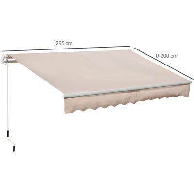 Awning For Patio - Manual Hand Crank 3 x 2m Aluminium Frame Outsunny