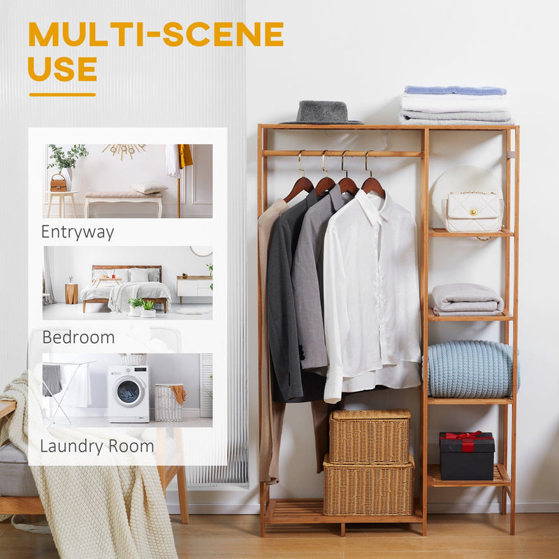 6-Tier Bamboo Clothes Rack with Hanging Rod