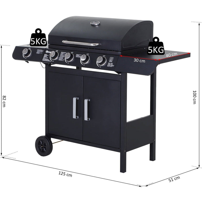 4 Burner Gas BBQ With Side Burner, Trolley with Storage