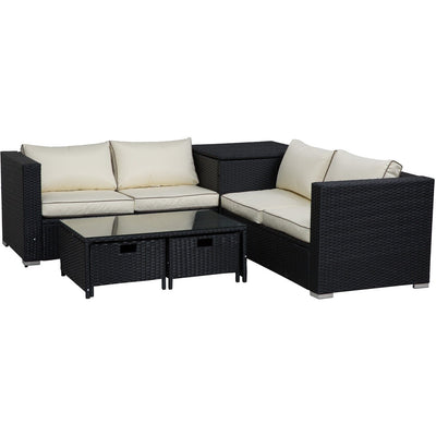 4 Seater Rattan Sofa Set with Storage Table & Cushions Outsunny