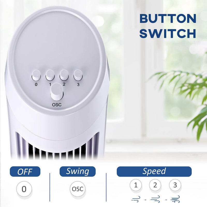 White 30" Oscillating Tower Fan: 3 Speeds, Ultra Slim Homcom