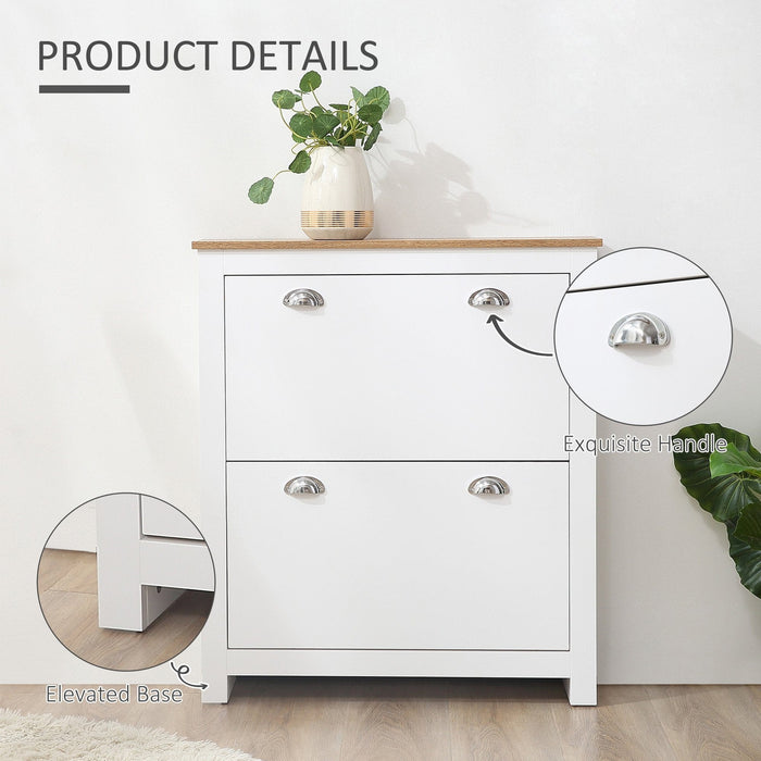 White Narrow Shoe Cabinet: 2 Drawers, 12-Pair Capacity