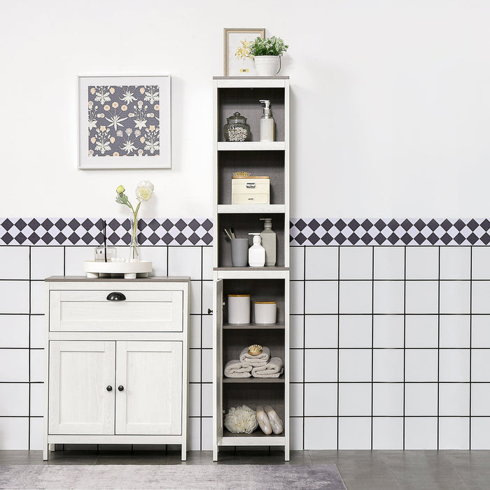 Antique White Tall Bathroom Cabinet With 3 Open Shelves