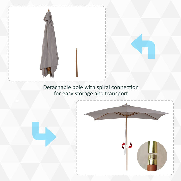 2x3m Wooden Garden Parasol