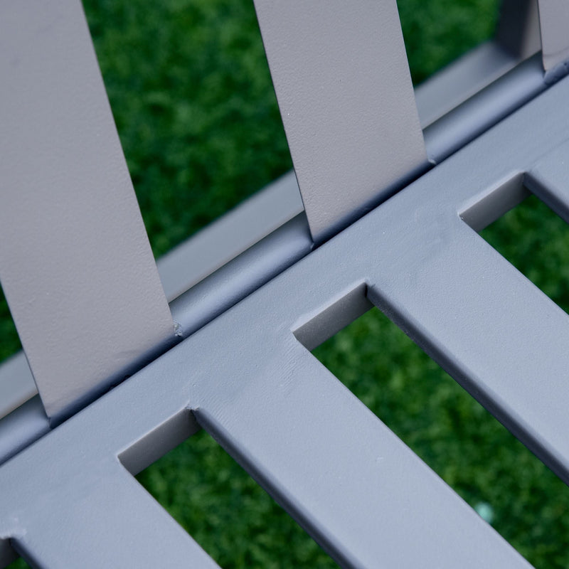 Outsunny Garden Bench Loveseat 2 Seat Chair for Outdoor Park, Yard, Steel Frame, Decorative Slatted Design, Grey Outsunny