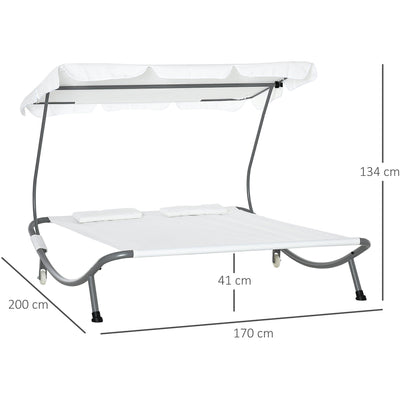 Double Hammock Sun Lounger With Canopy, Wheels, 2 Pillows Outsunny