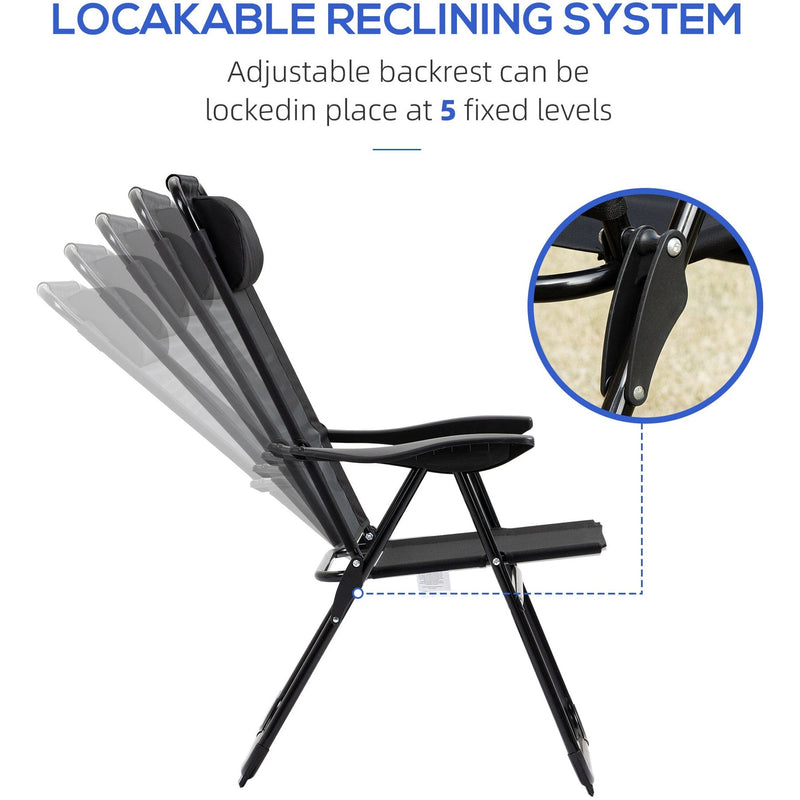 Folding Recliner Patio Chair Set of 2 Black