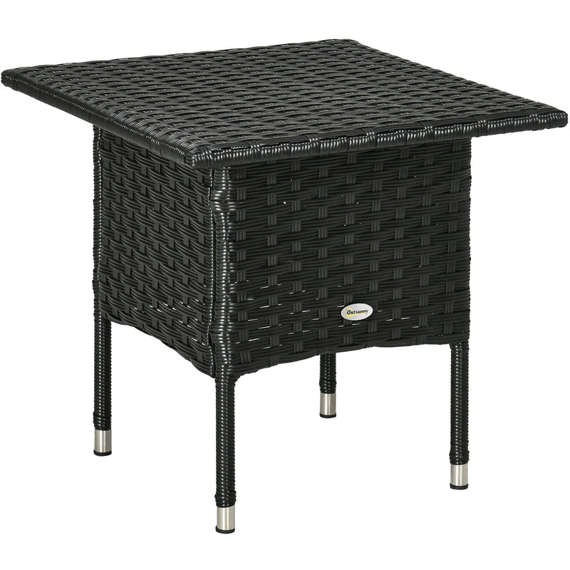 Outsunny Garden Rattan Table with Plastic Board - Black