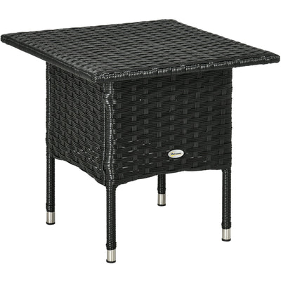 Outsunny Garden Rattan Table with Plastic Board - Black Outsunny