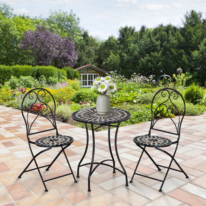 Mosaic Outdoor Bistro Set, Metal Frame