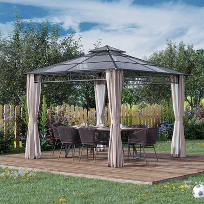 3x3m Polycarbonate Gazebo with Powder-Coated Aluminium Frame and Privacy Curtains Outsunny