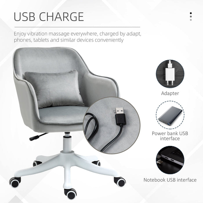 Grey Velvet Office Chair with Rechargeable Vibration Massage