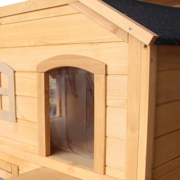 PawHut Two-Floor Wooden Cat House, Natural