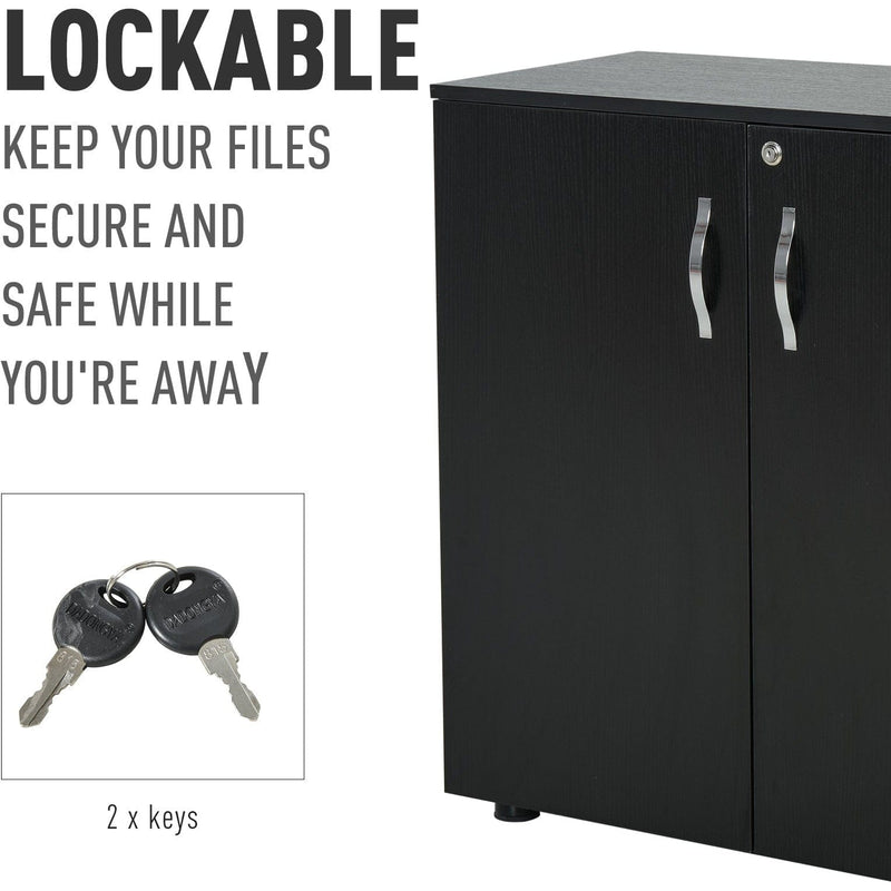 2 Tier Locking Office Cabinet, Melamine Coat, Aluminium Handles