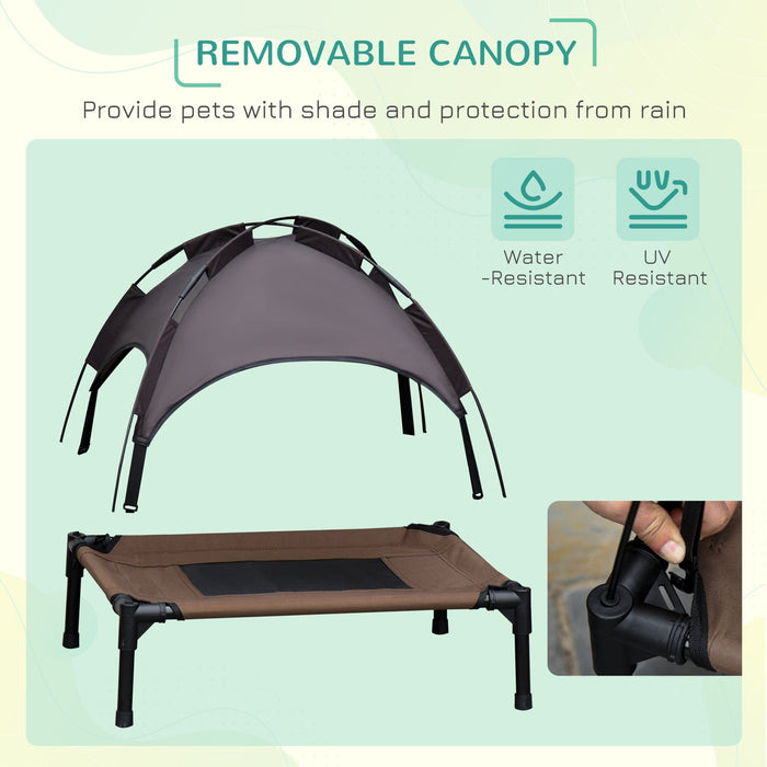 Medium Raised Dog Bed with Canopy, Coffee - (76x61x73cm)