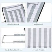 Outsunny Set of 2 Foldable Garden Beach Chair Mat Lightweight Outdoor Sun Lounger Seats Adjustable Back Metal Frame PE Fabric Head Pillow, Light Grey Outsunny