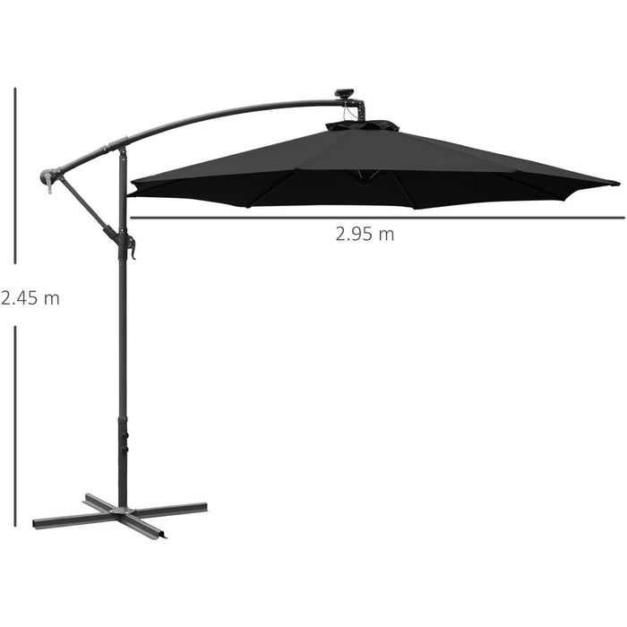 3m Banana Cantilever Patio Umbrella With Lights, Cross Base
