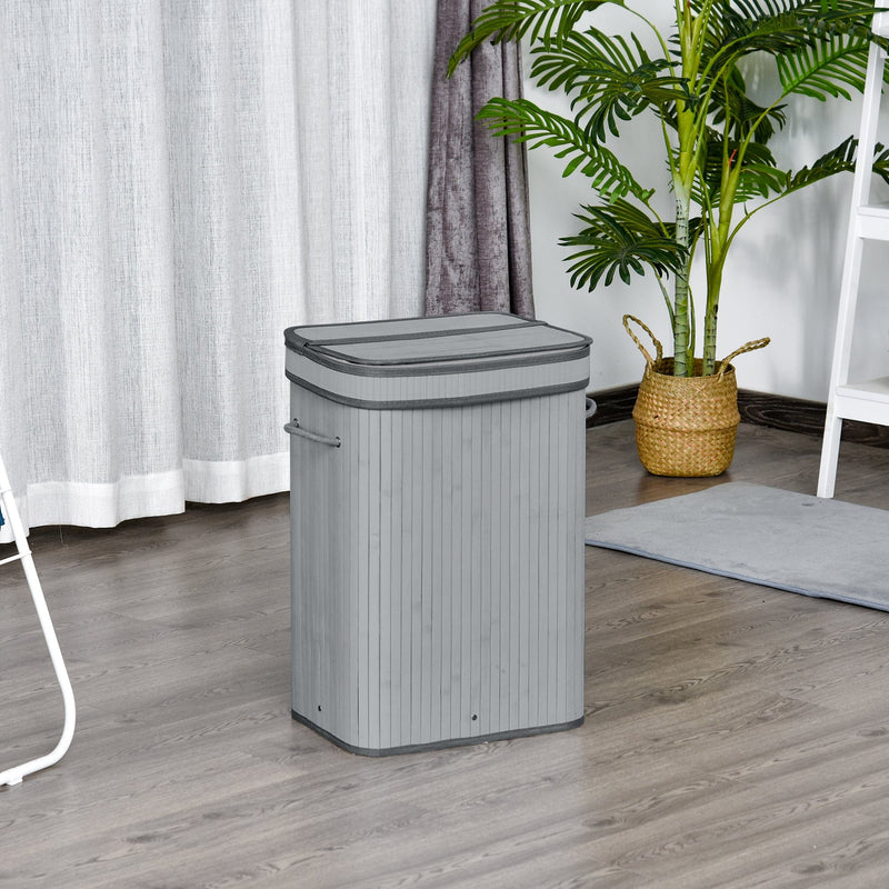 Foldable Laundry Basket, Grey Wood