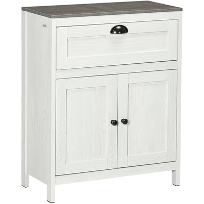 White Freestanding Bathroom Floor Cabinet With Drawer Kleankin