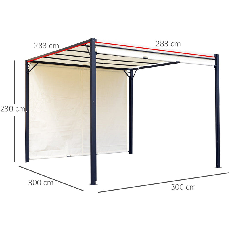 Metal Pergola With Sliding Canopy, 3x3m, Cream