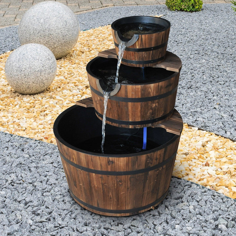 Wooden Water Pump Fountain, Cascading Garden Feature Outsunny