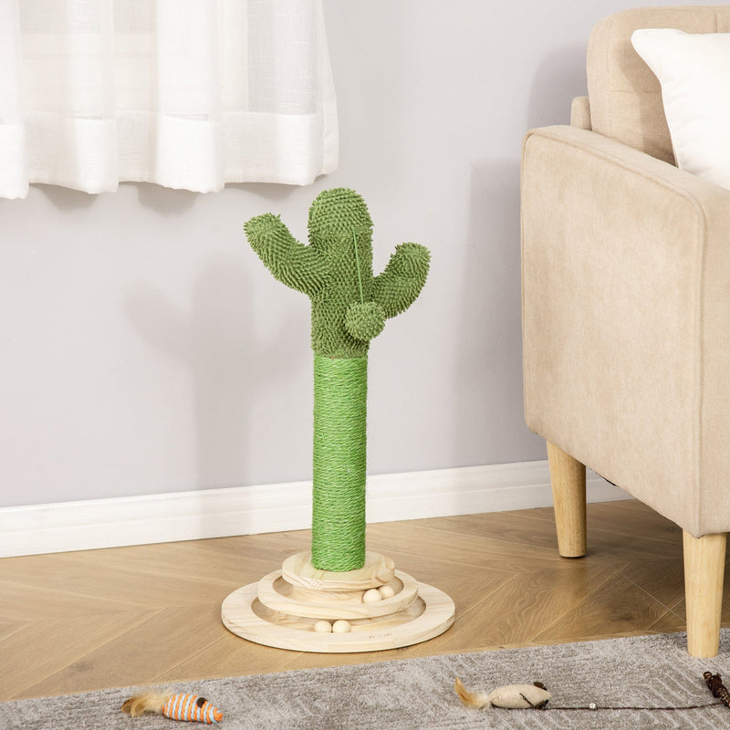 Cactus Cat Tree Post, Hanging Ball, 32x32x60cm, Green