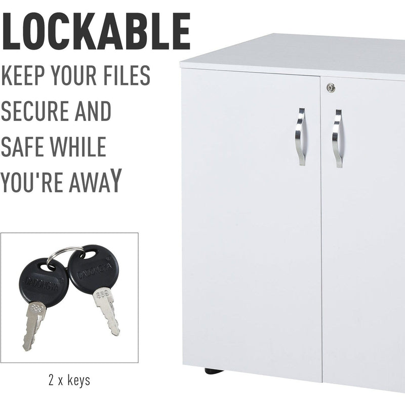 2 Tier Locking Office Cabinet, Melamine Coat, Aluminium Handles